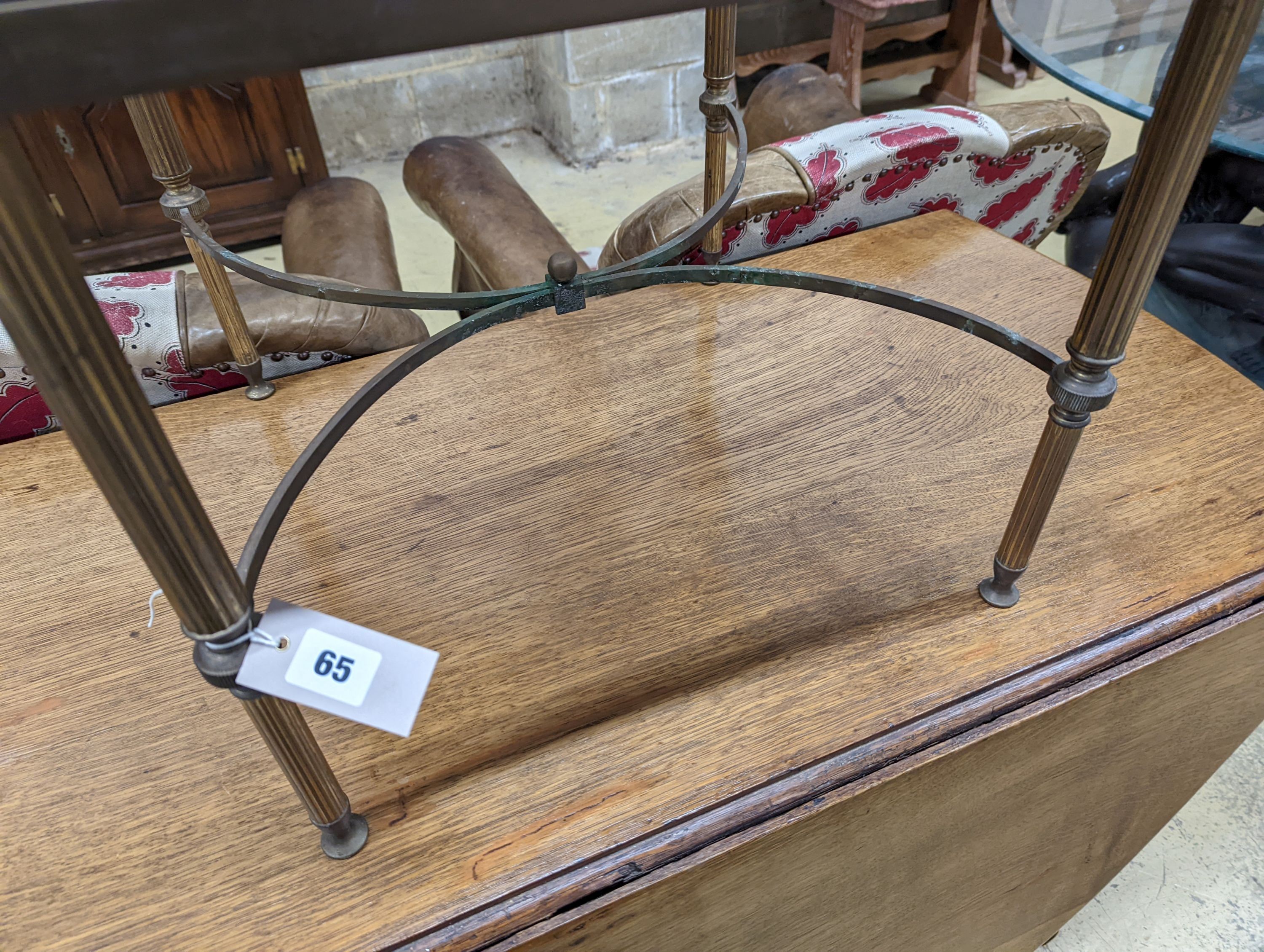 A Maison Jansen style glass and brass square occasional table. W-47cm, D-47cm, H-41cm.